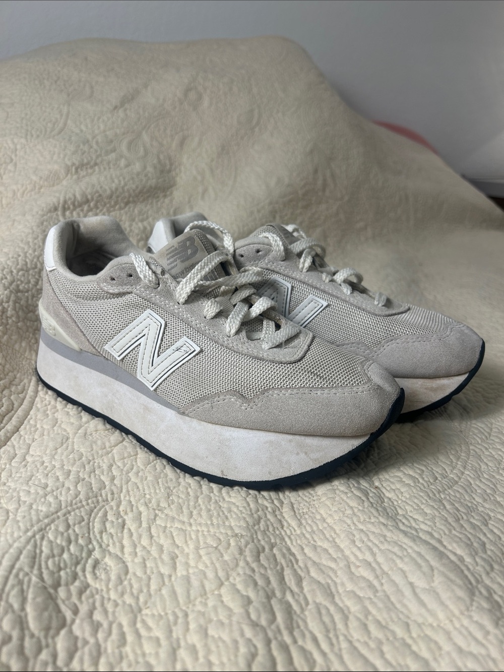 New Balance Women's Beige Suede & Mesh Platform Sneakers